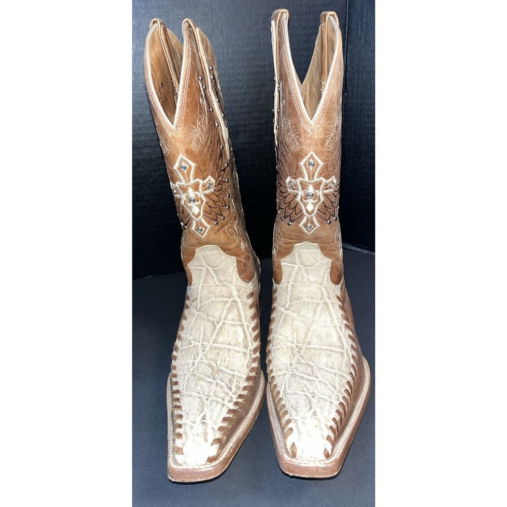 Aguila Real Men’s Embellished Brown Tan Long Toe Western Boots‎ US 7.5